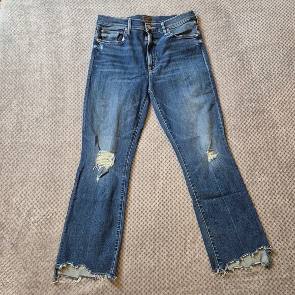 MOTHER Insider Crop Step Chew Jeans 31 Stretch Blue Denim Dancing on Coals Wash - Picture 1 of 10
